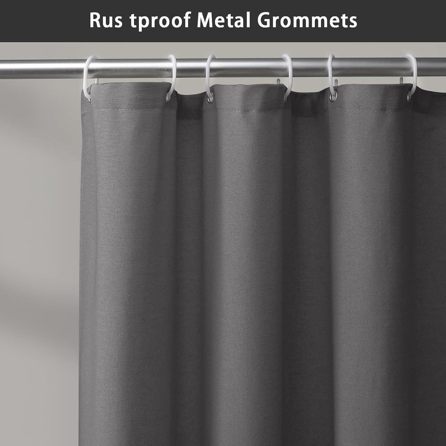 Farmhouse Shower Curtain Linen Grey Button Woven Fabric Country Rustic Western, Pleated Grey Stripe 72" W x 72" L