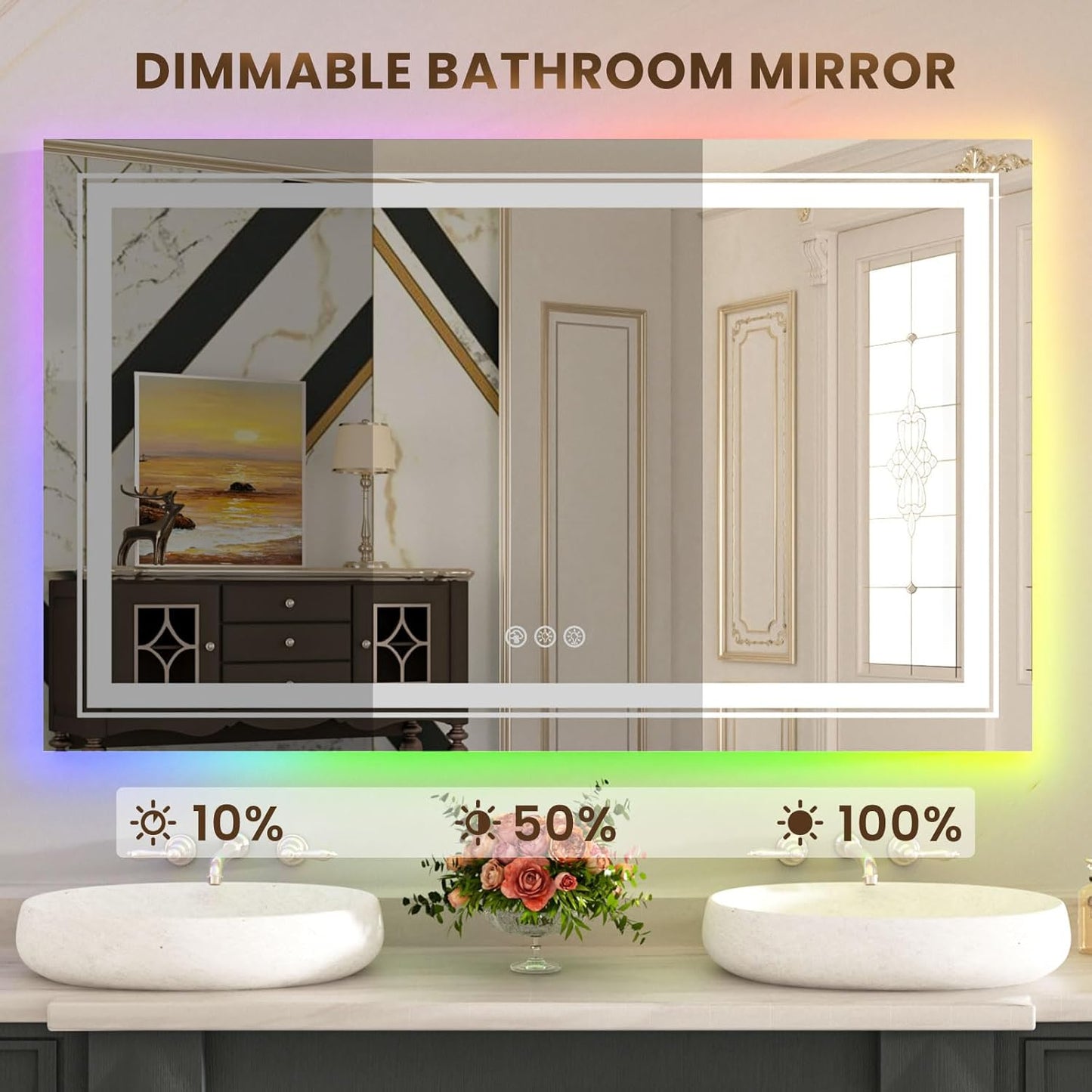 WTTY LED Bathroom Mirror 40"x30" with RGB Backlit and Front Light,Stepless Dimmable LED Mirror for Bathroom,Lighted Bathroom Vanity Mirror,Anti-Fog,Memory Function,Shatter-Proof,Wall Mounted