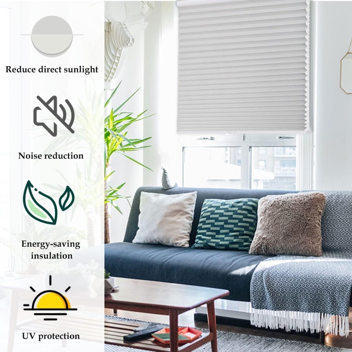 MYshade 1.5-Inch Cellular Cordless Light Filtering Shades,Thermal Insulating Noise Reducing Waterproof Blinds,Honeycomb Window Treatments for Indoor Light Control (Grey-32 W x 72" H)