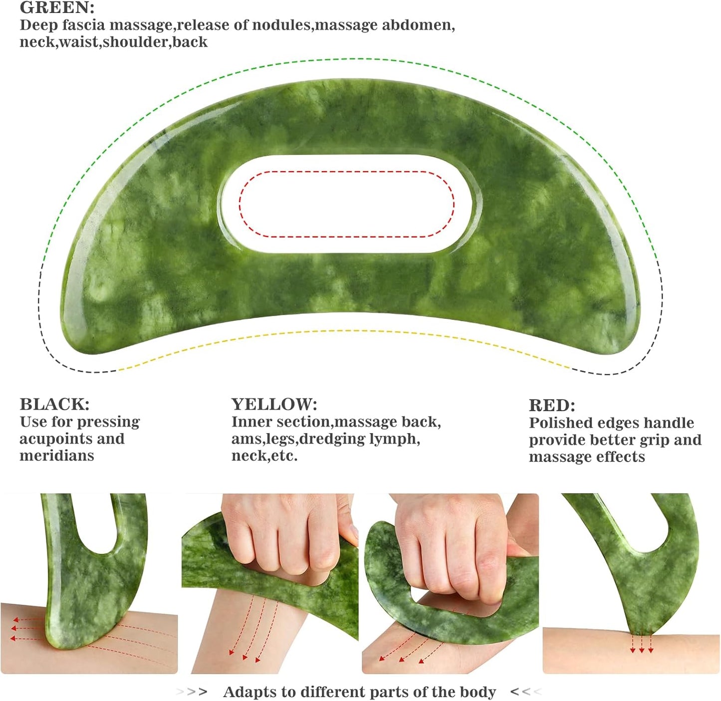 2 in 1 Jade Stone Gua Sha Massage Tool, Large Guasha Muscle Scraper Tools Set with Handle Muscle Scraping Massage Tools Anti Cellulite Spa Acupuncture Tools for Back Neck Leg Lymphatic Drainage