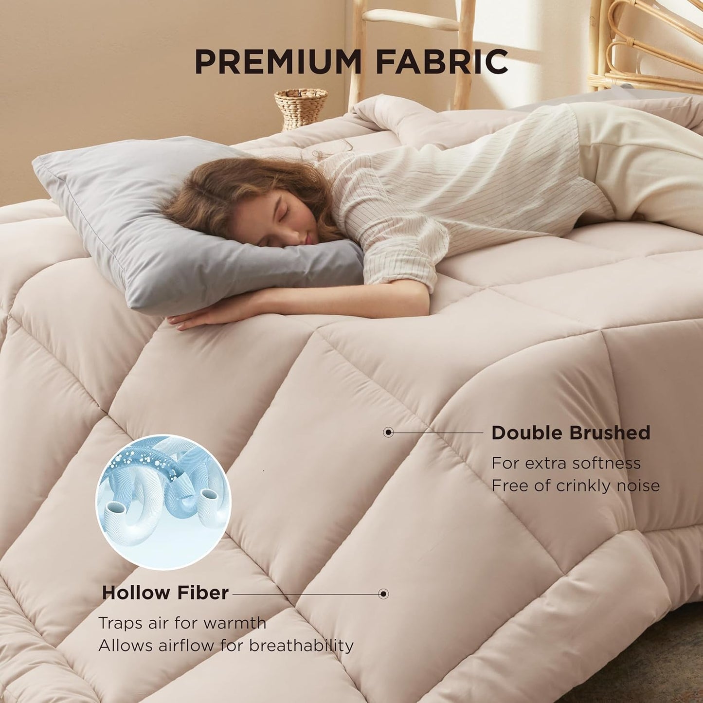 Bedsure Comforter Duvet Insert - Quilted Comforters Alaskan King, All Season Duvet, GentleSoft Down Alternative Bedding, with 8 Tabs, Gifts for Women/Men, Beige,Alaskan King 130x120 Inch