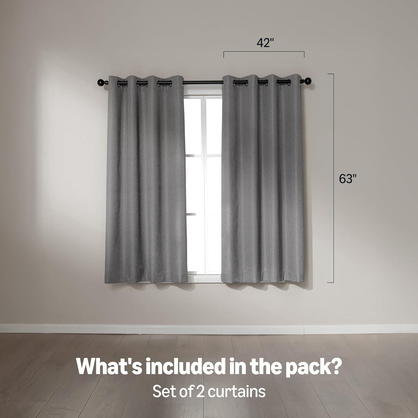 Amazon Basics Faux Linen Blackout Curtains for Bedroom and Living Room, 2-Piece Set with Grommets, 42" W x 63" L, Grey