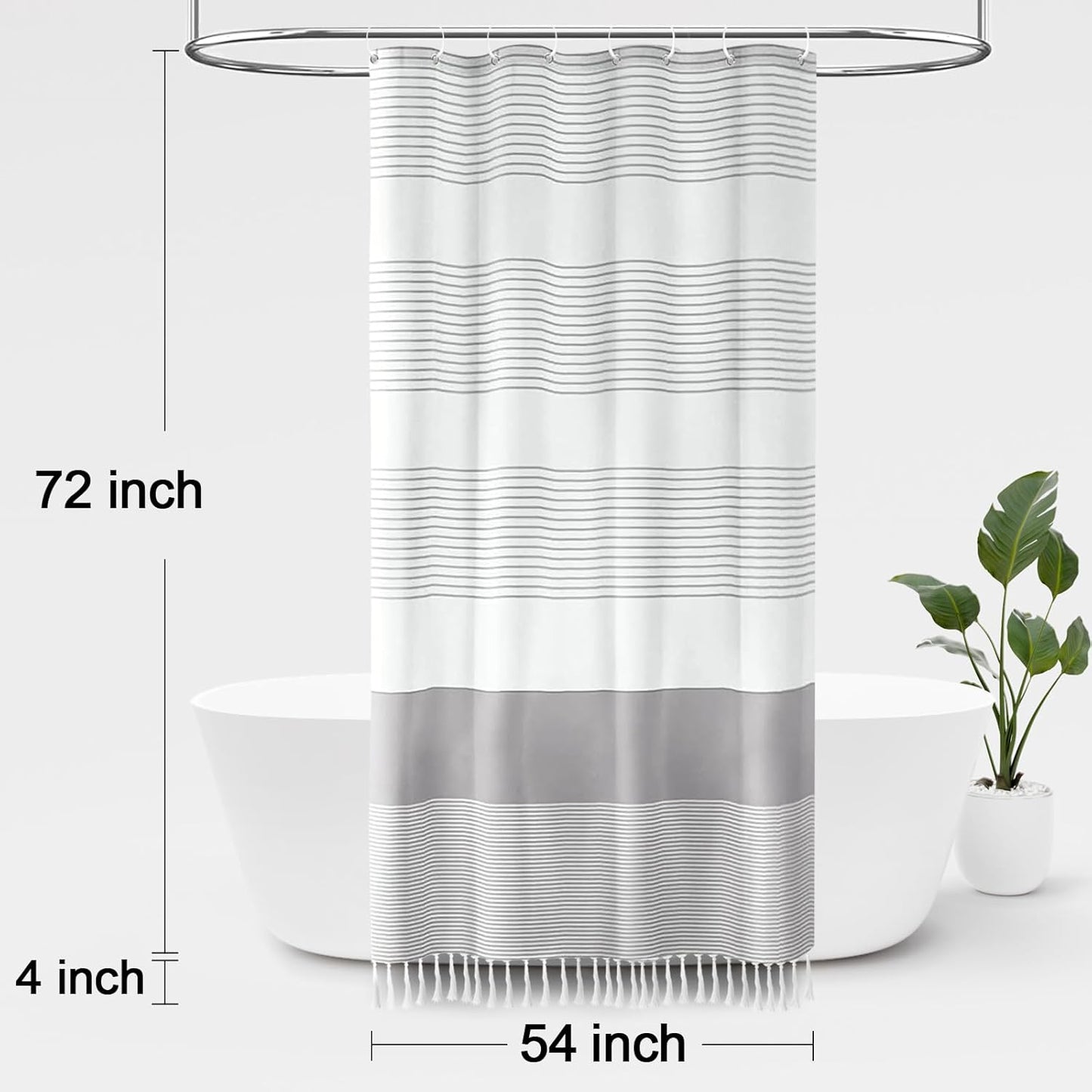Awellife Boho Grey Shower Curtain for Bathroom Stripe Tassel Shower Curtain 54 X 72 Inches Farmhouse Cotton