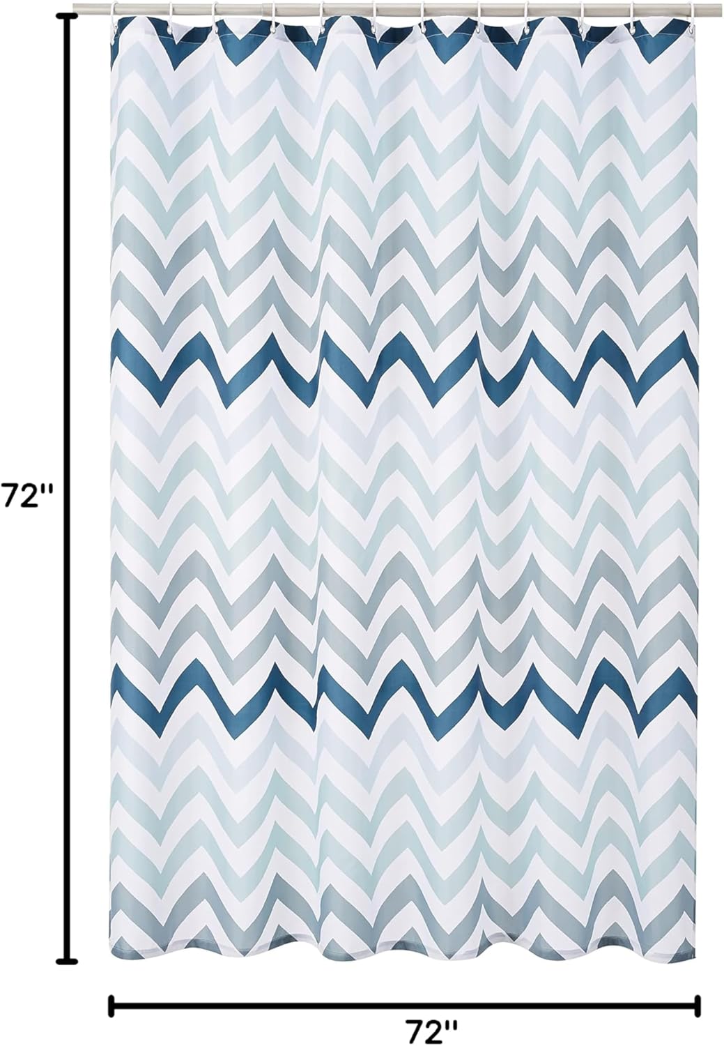 Amazon Basics Bathroom Shower Curtain, Water Resistant Fabric with Grommets & Hooks, Machine Washable, 72"x72" , Blue Ombre Chevron