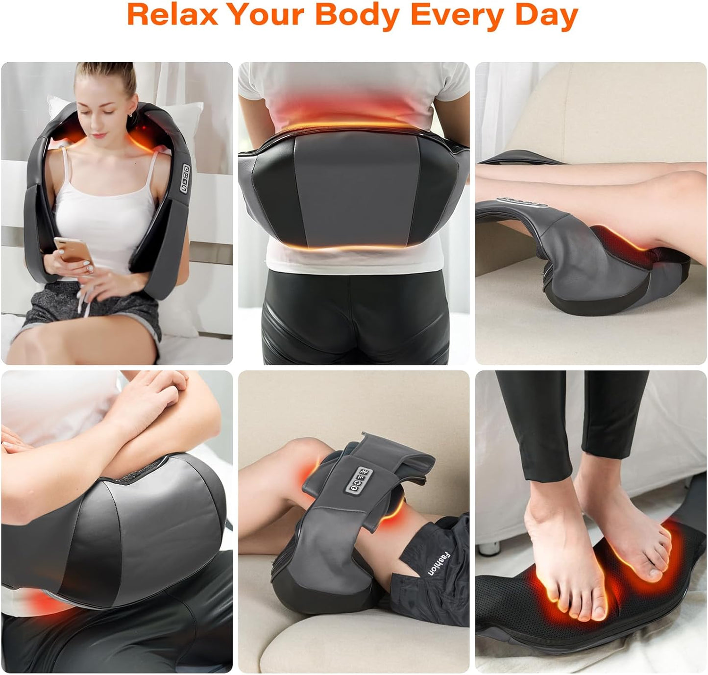 Shiatsu Neck Massager, Electric Neck and Back Massager with Heat, 3D Kneading Massage Pillow for Neck, Back, Shoulder, Muscle Pain Relief, Office & Home & Car Use, Fits for Parents (Gray-Button)