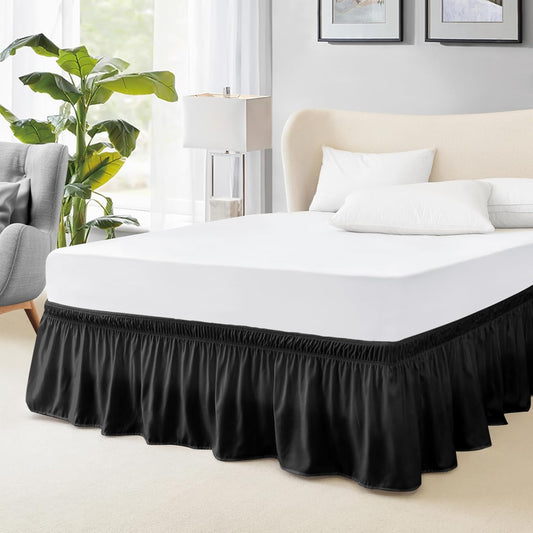 FreshCulture Twin Bed Skirt, Elastic Wrap Around Bed Skirt Twin Size, Bed Skirts for Adjustable Bed, Easy Fit with 18 Inch Drop Length, Hotel Quality Dust Ruffle for Twin Bed (Black)