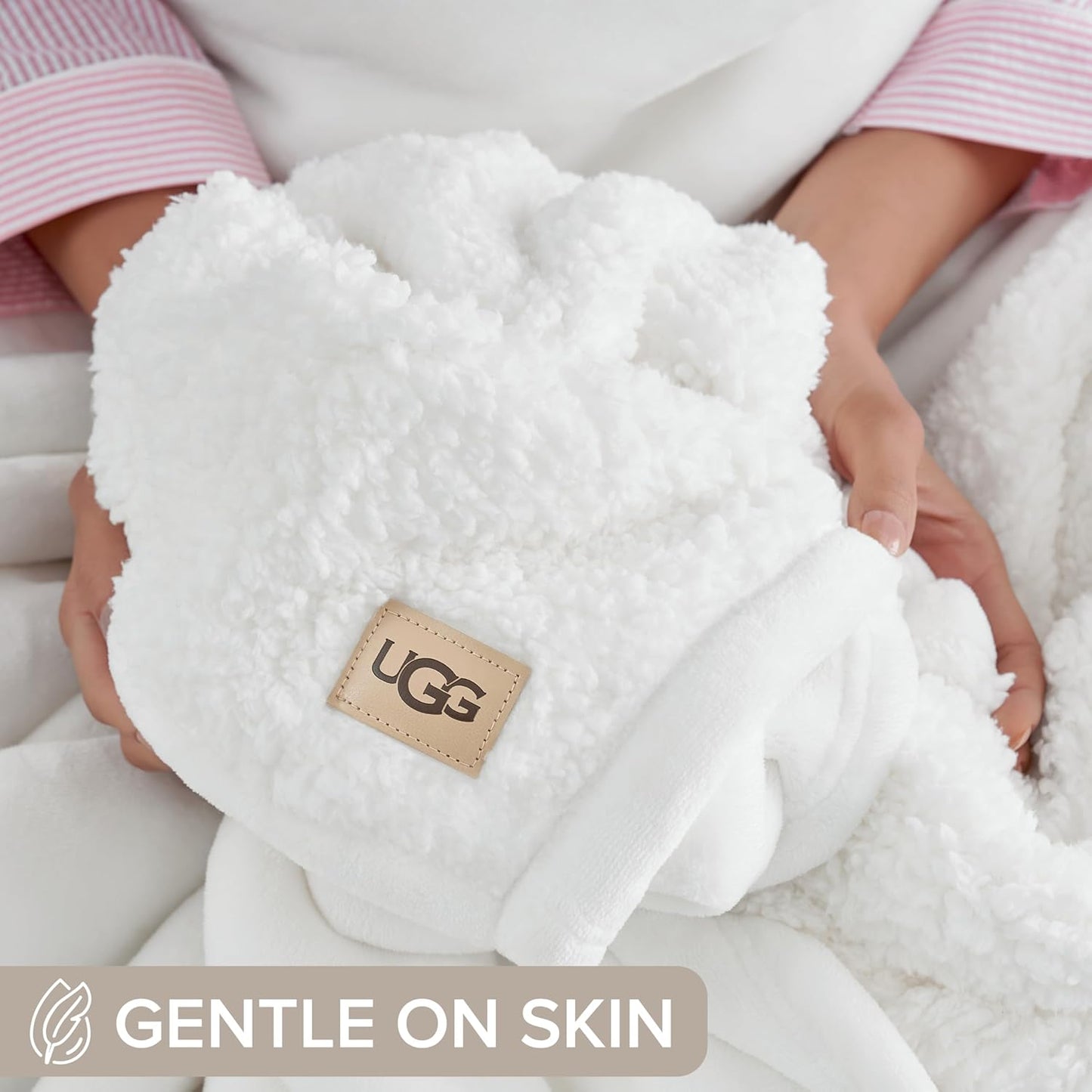 UGG Ariana Full/Queen Blanket Fleece Fluffy Reversible Soft Fuzzy Bedding Cozy Plush Warm Oversized Blanket Machine Washable Bedroom Decor for Big Couch or Bed, 90-inch x 90-inch, White Snow