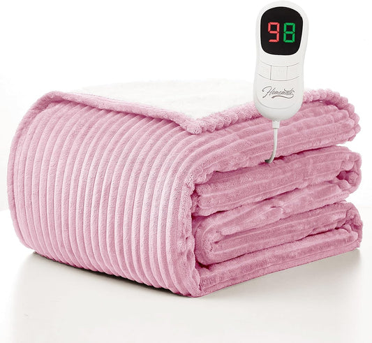 Homemate Electric Heated Blanket Full Size - 72"x84" Heating Blanket Full Size 1/2/4/6/8 Hours Auto-Off 10 Heat Level Over-Heat Protection Soft Flannel Sherpa ETL Certification