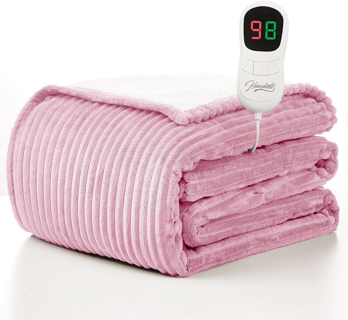 Homemate Heated Blanket Electric Throw - 50"x60" Heating Blanket Throw 1/2/4/6/8 Hours Auto-Off 10 Heat Levels Over-Heat Protection Soft Flannel Sherpa ETL Certification