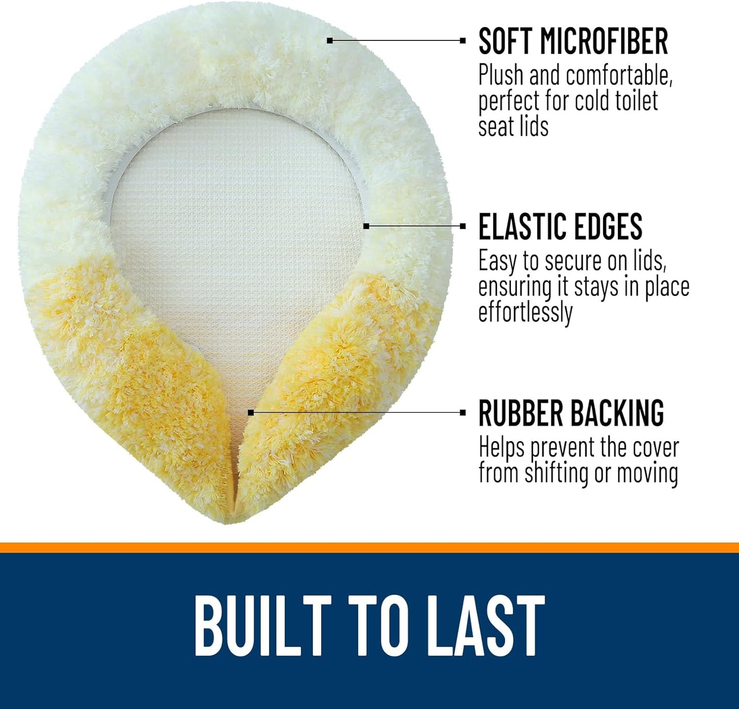 OLANLY Soft Microfiber Bathroom Toilet Lid Cover, Machine Washable Covers, 17.5x15, Stays in Place Rubber Backing, Fits Most Round, Elongated and Oblong Lids, Accessories Decor, Yellow