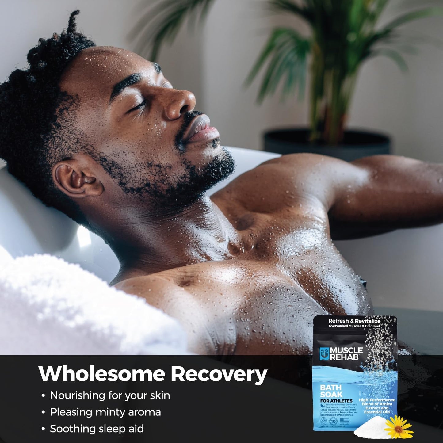 Muscle Rehab| (5) Travel Epsom Soak Packets Arnica, Magnesium Salt, Body, Hand, Foot Pain Relief, Sore Feet Relief, Foot Bath Soak, Epson Salts for Soaking Feet, Stiffness and Pain Relief, Single use