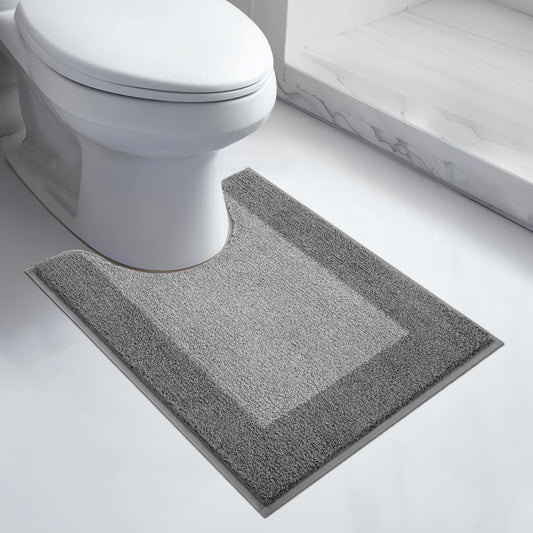 Bathroom Rugs U-Shaped 20" x 24", Non-Slip Extra Soft Absorbent Bath Rugs, Machine Washable Quick Dry Bath Mats for Toilet Base, Grey & Dark Grey