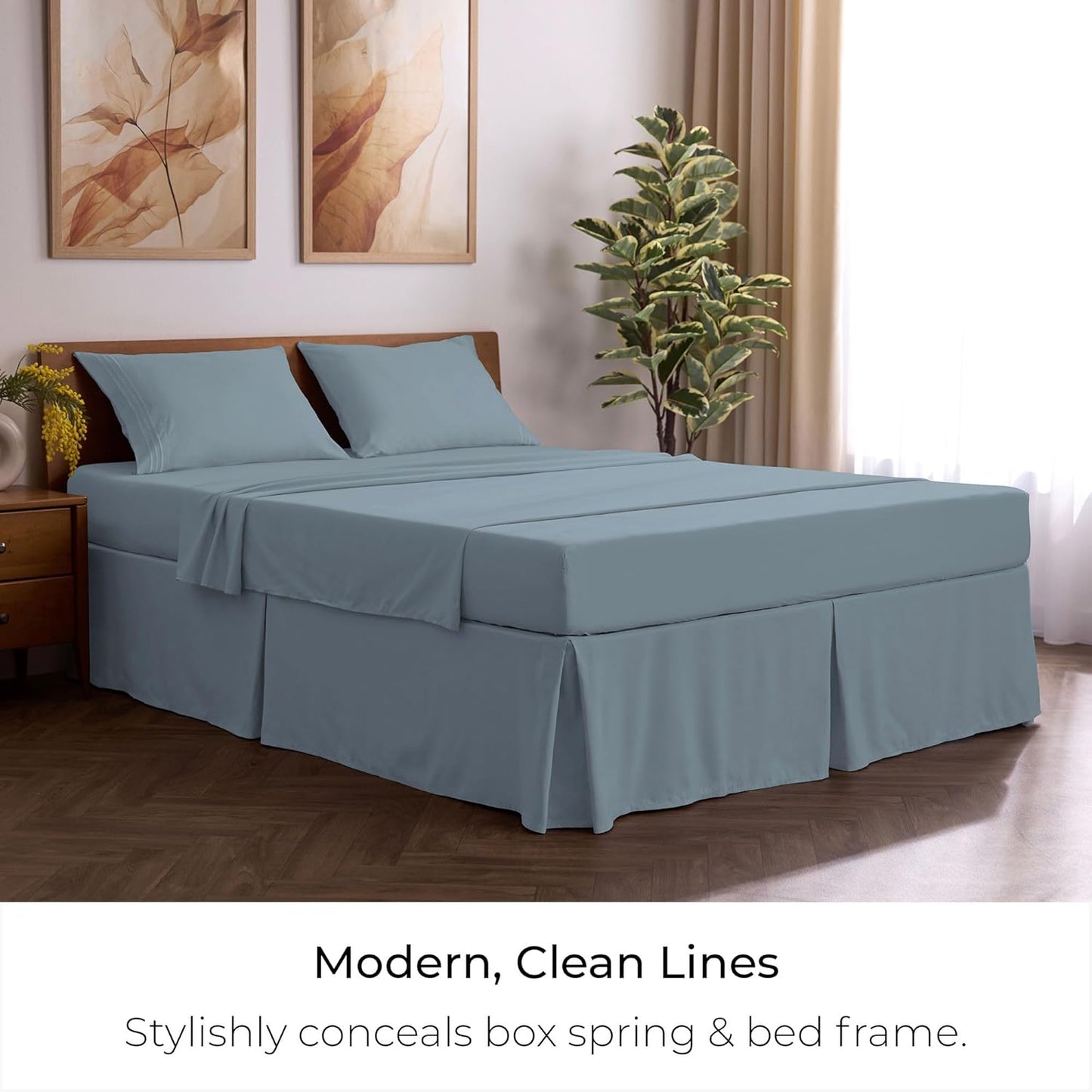 Mellanni Bed Skirt Queen Size - Bed Skirting - 15-Inch Tailored Drop Pleated Dust Ruffle - Hotel Luxury Bedding - Wrinkle, Fade, Stain Resistant - 1 Bedskirt (Queen, Blue Hydrangea)