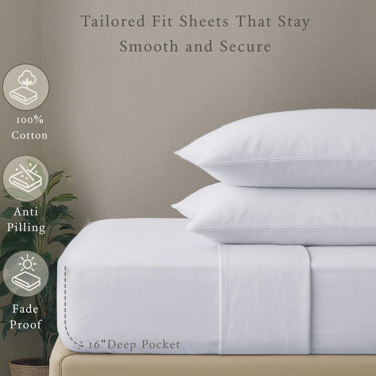 Threadmill - White Full Sheets Set, Soft 100% Cotton Cooling Sheets Deep Pockets Snug Fit Elastic, 500 Thread Count, 4-Pc, Beats Egyptian Cotton Claims (Solid - Pure White)