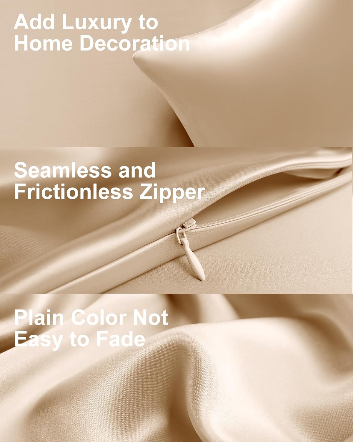 THXSILK 100% Mulberry Silk Pillowcase for Hair and Skin Health, 22 Momme Soft and Smooth Pillowcase with Hidden Zipper, Both Sides Premium Grade 6A Silk, 1pc(Standard 20"x26", Beige)