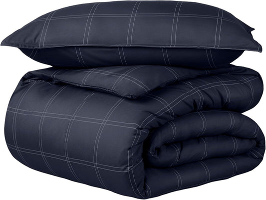 Bare Home Bedding Duvet Cover Set Extra Long Size - Premium 1800 Collection - Lightweight, Cooling - Soft Textured (Twin/Twin XL, Modern Plaid - Midnight Blue/White)