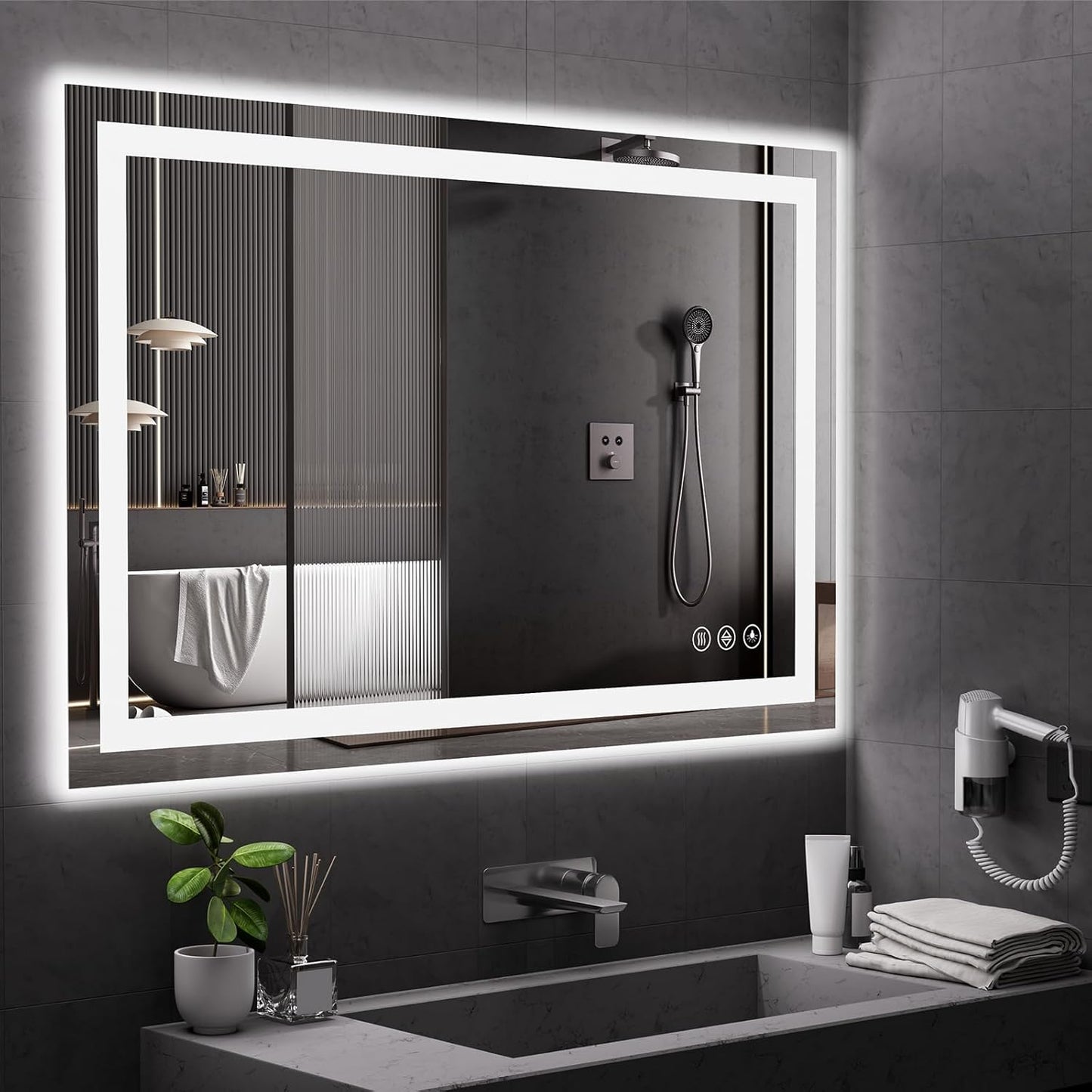 Koonmi 30x55 LED Bathroom Mirror, Backlit + Front Lit, LED Bathroom Mirror with Lights for Wall, 3 Colors, Anti-Fog, Dimmable Brightness, Tempered Glass