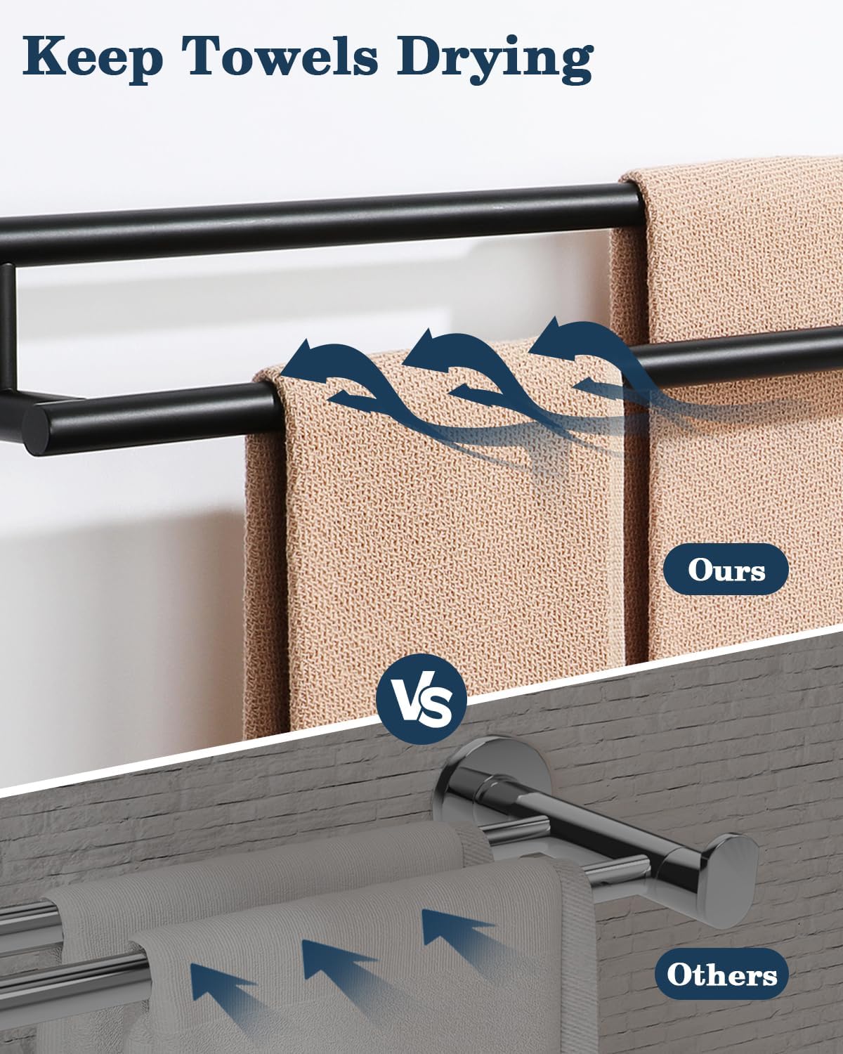 Alise Double Bath Towel Bars Towel Racks for Bathroom Lavatory,Wall Mount Towel Holder SUS304 Stainless Steel Towel Hanger Rail,GYT6902-B Matte Black 24 Inch