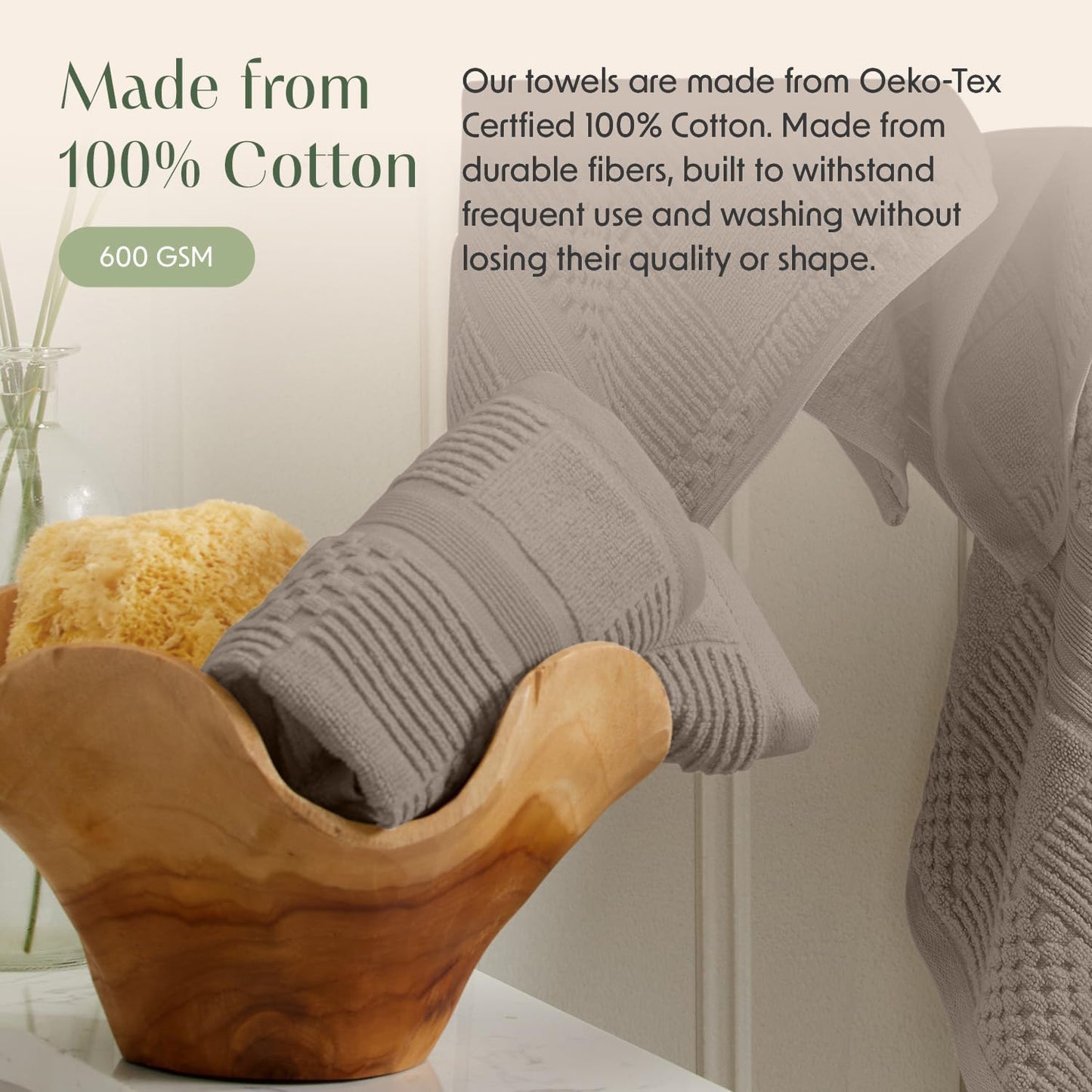 Springtree Home 100% Cotton Bathroom Towel Set | 6 Piece Set - Brown Bath Towels | Geometric Textured Design | Absorbent & Quick-Dry | Oeko-TEX® Standard 100 Cotton | Myla Collection - Cobblestone