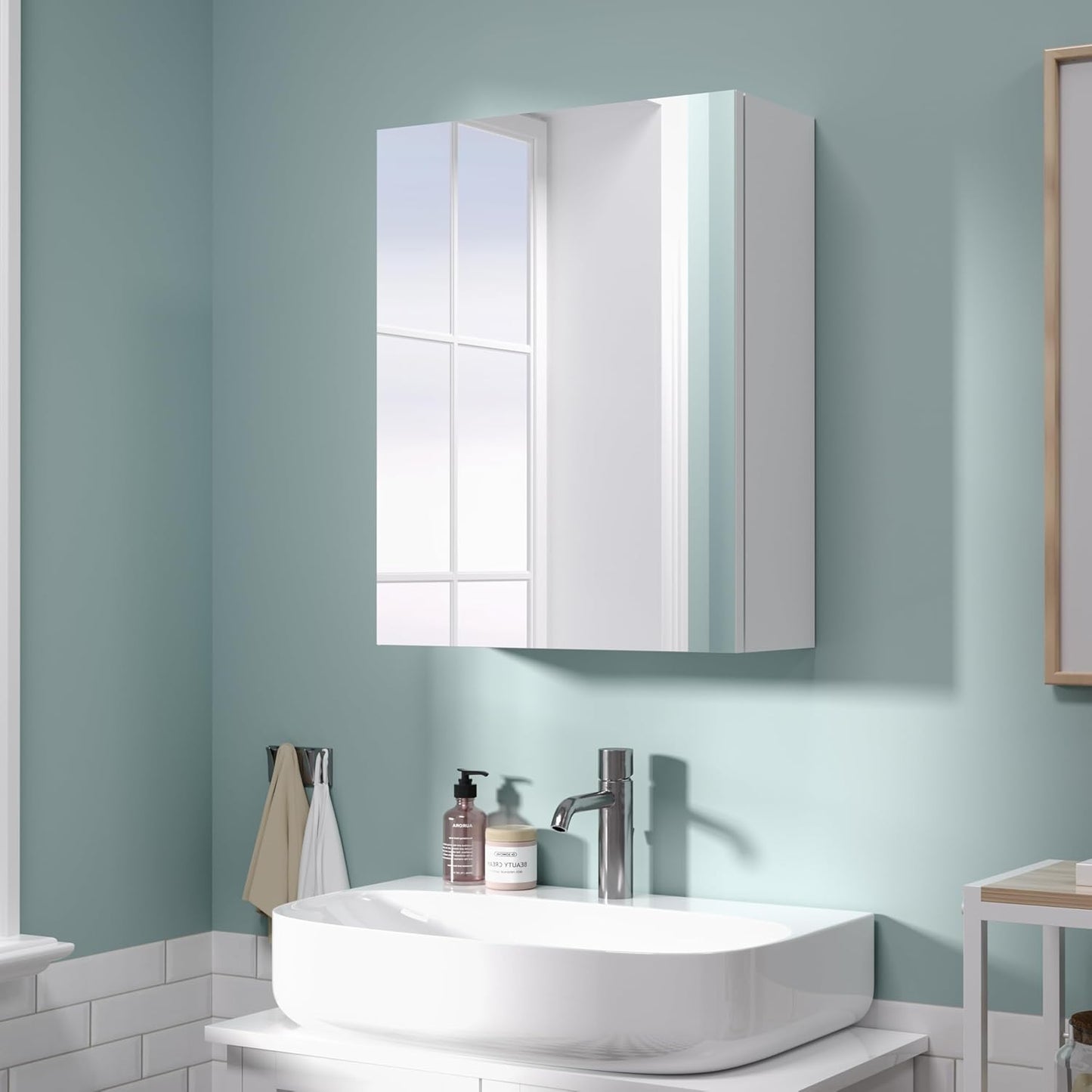 18x14 inch Bathroom Wall Cabinet, Saver Storage Cabinet, Medicine Cabinet with 1 Door and Adjustable Shelves, White（Assembly Required）