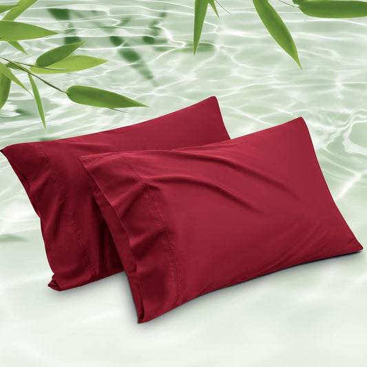 Bedsure King Size Pillow Cases Set of 2, Cooling Pillow Cases King, Rayon Derived from Bamboo Red Pillowcases, Breathable & Silky Soft Cool Bedding Pillow Covers with Envelope Closure, 20x36 Inches