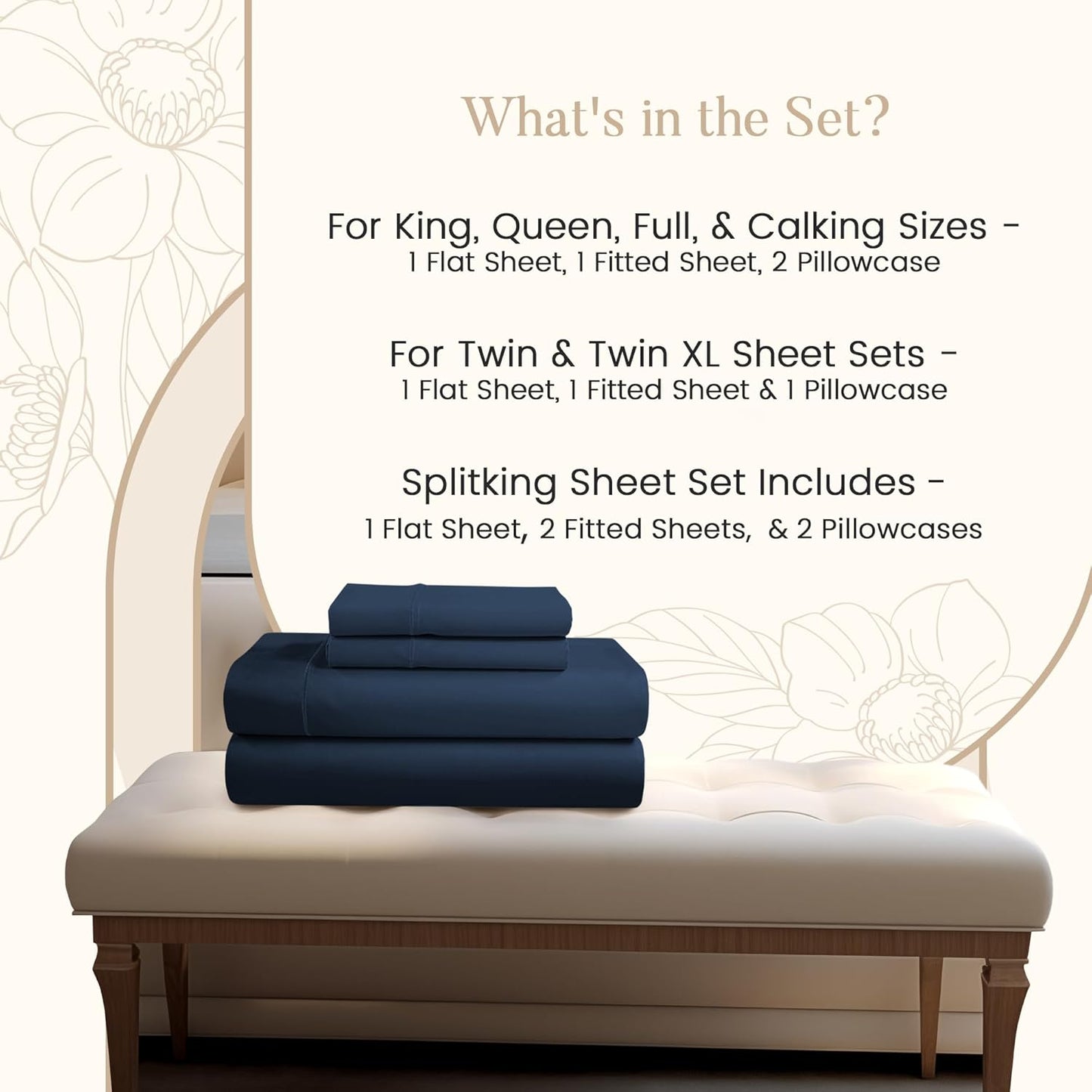 100% Egyptian Cotton Sheets For King Size Bed, 800 Thread Count Deep Pocket King Sheet Set, Elasticated Sheet & Pillowcase Sets, No Pill & Shrink, Soft & Comfy Naturally Cool & Breathable- Dark Denim