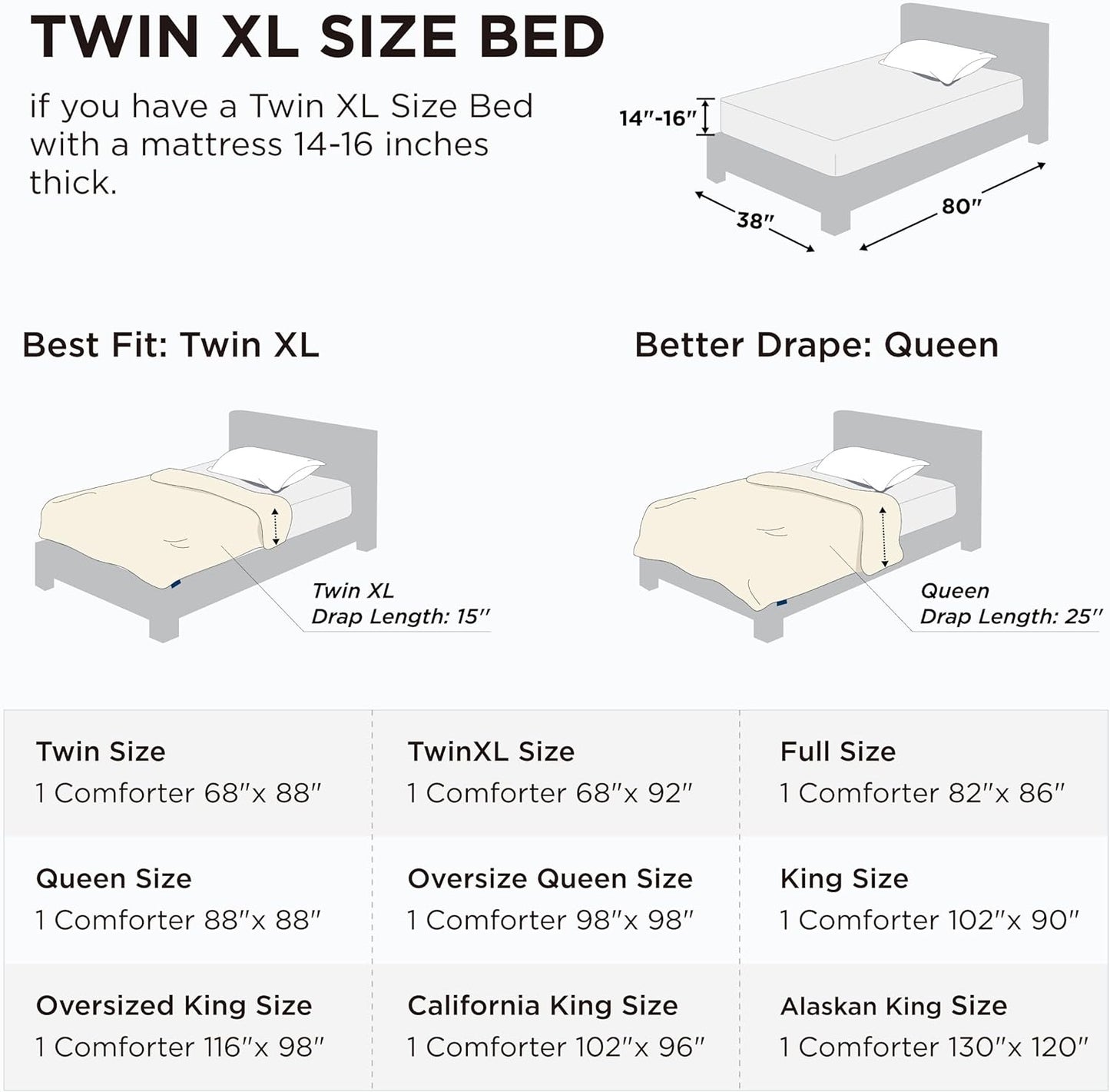 Bedsure Comforter Duvet Insert - Quilted Comforters Twin XL Size, All Season Duvet, GentleSoft Down Alternative Bedding, with 8 Tabs, Gifts for Women/Men, Grey, Twin XL 92 x 68 Inches