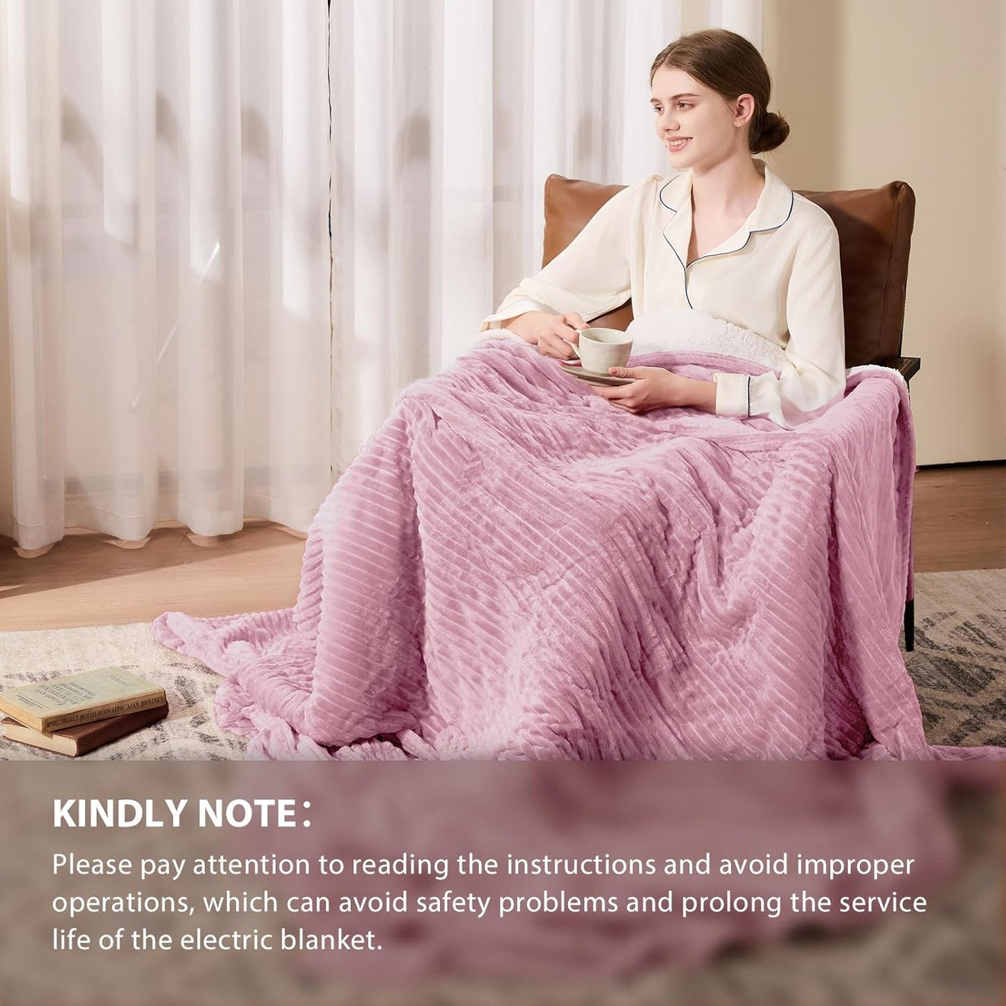 Homemate Electric Heated Blanket Twin Size - 62"x84" Heating Blanket Twin Size 1/2/4/6/8 Hours Auto-Off 10 Heat Level Over-Heat Protection Soft Flannel Sherpa ETL Certification