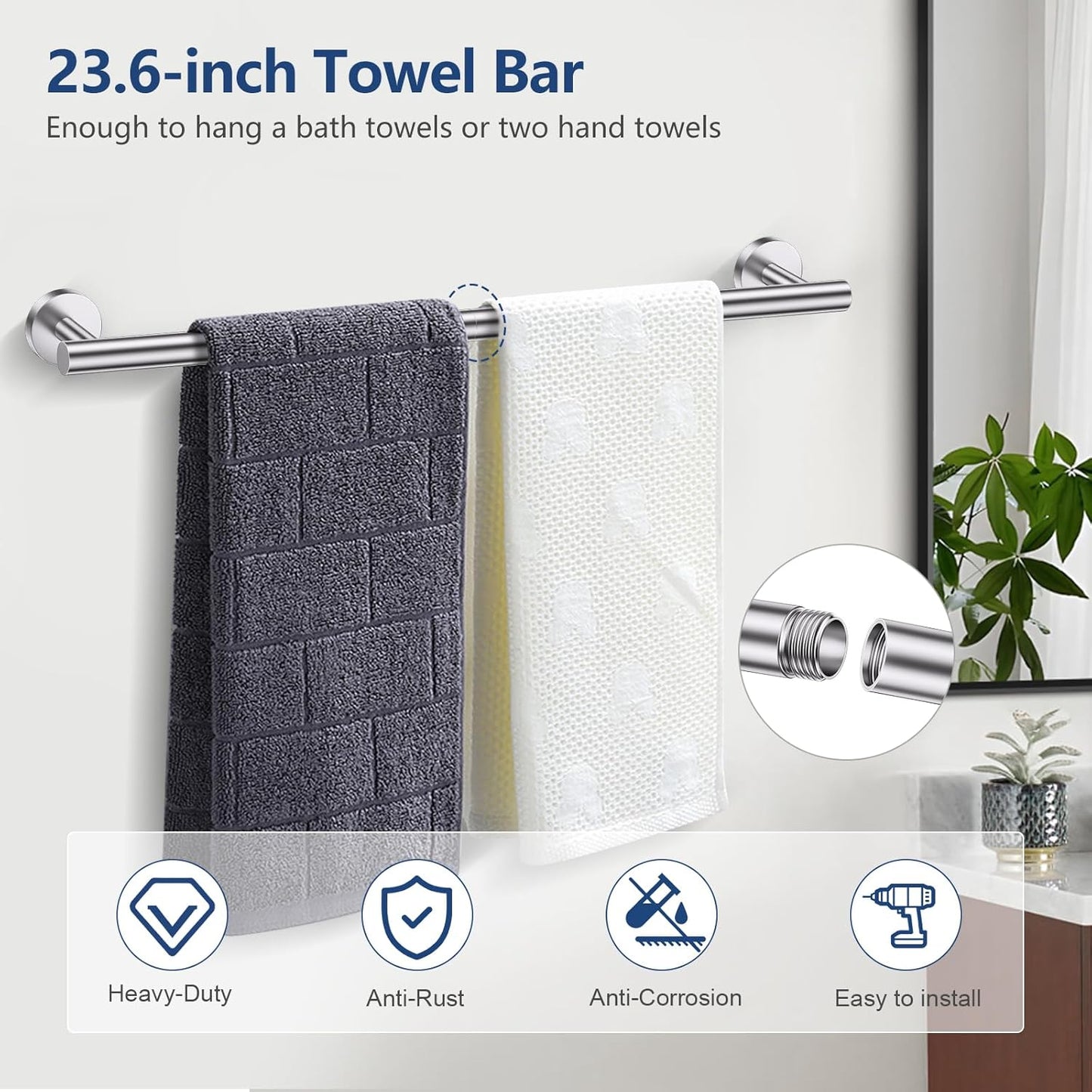 TQKAG 5 Piece Bathroom Towel Bar Holder Sets Brushed Nickel Bathroom Hardware Set Stainless Steel Toilet Paper Holder with Shelf Bathroom Accessories Kit Wall Mounted