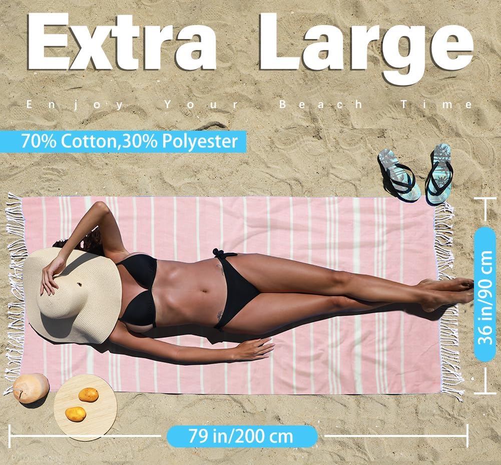 Thin Turkish Beach Towel Lightweight Quick Dry Absorbent Cotton Bathroom Bath Pool Swim Towels Extra Large Oversized Sand Free Beach Accessories Essentials Cloud Gifts for Adult