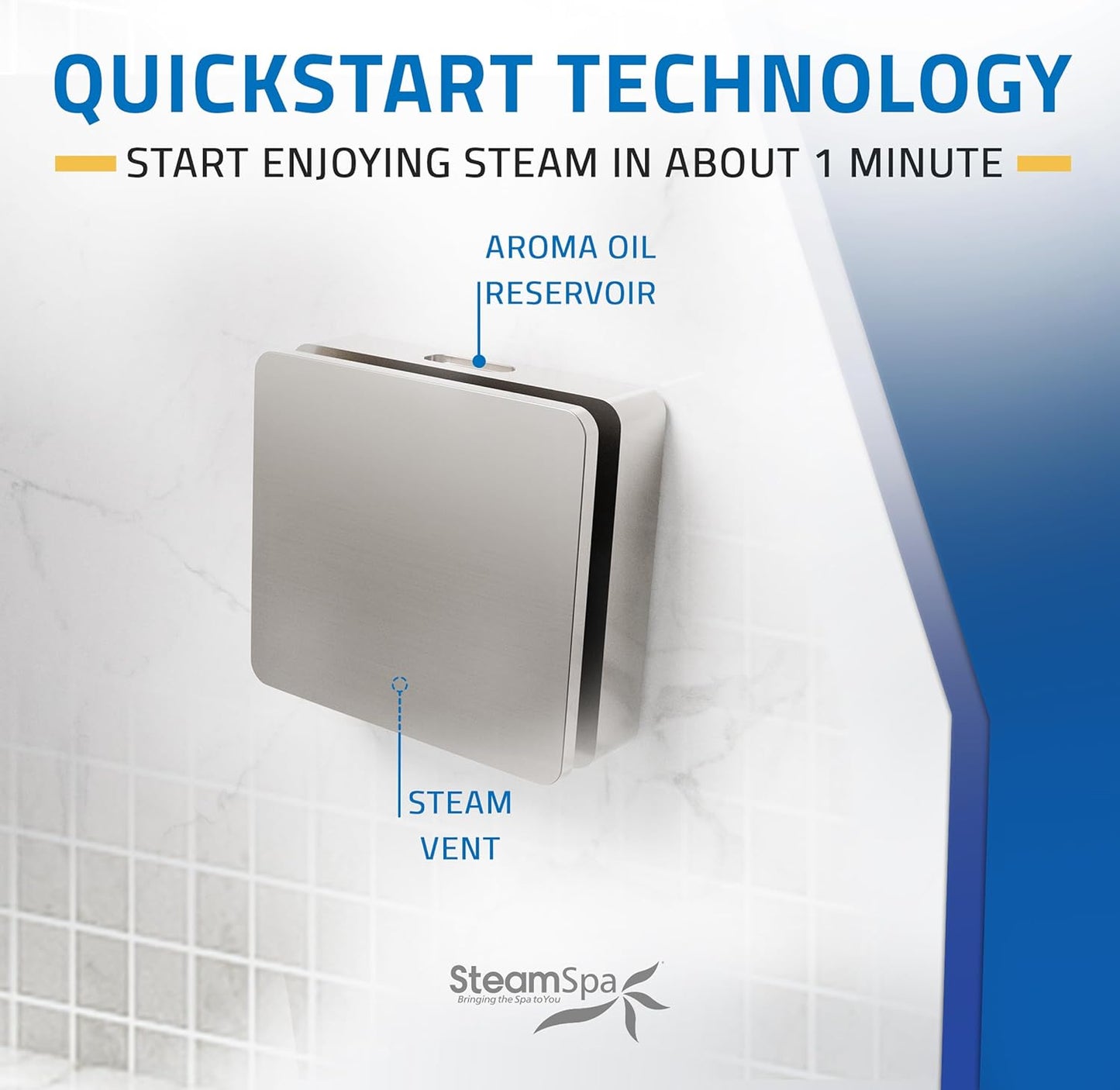 SteamSpa Steam System 4.5kW Steam Shower Generator with Bluetooth Wifi, Quickstart Continous Steam, Advanced Touch Pad Screen, Chroma Lights, Drain Pan and Auto Drain Brushed Nickel RVBS450BN-A