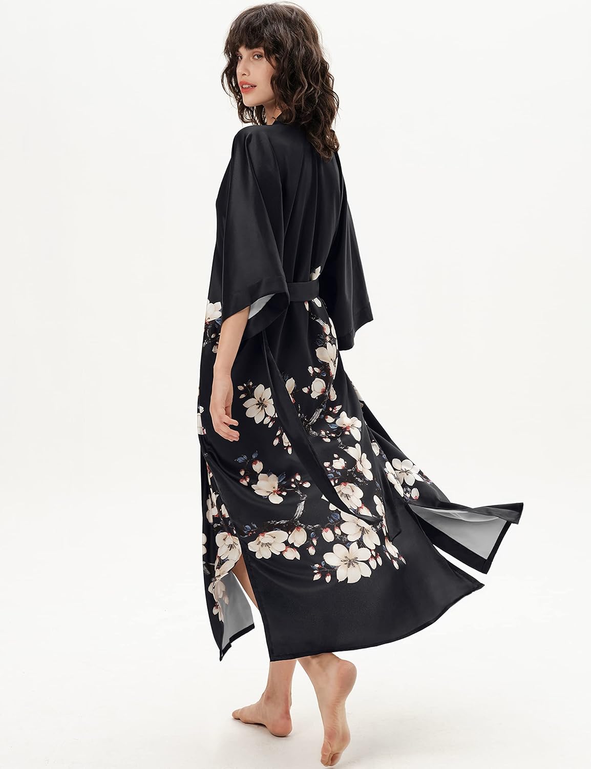 PRODESIGN Kimono Robe for Women - Long Satin Sleepwear Silky Kimono Cover-Up Nightgown Japanese Bathrobe Loungewear Blouse