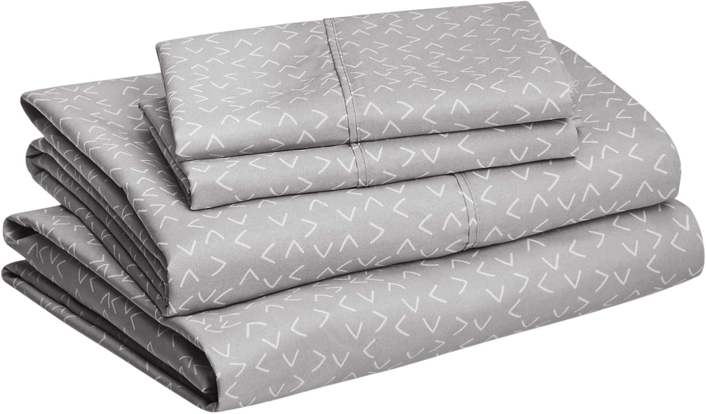 Amazon Basics Lightweight Super Soft Easy Care Microfiber 4 Piece Bed Sheet Set With 14-inch Deep Pockets - King, Grey Arrows,Printed