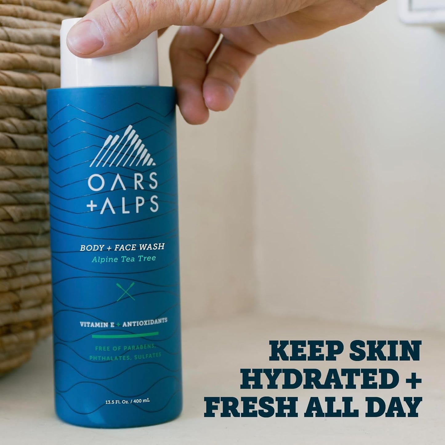 Oars + Alps Men's Moisturizing Body and Face Wash, Skin Care Infused with Vitamin E and Antioxidants, Sulfate Free, Alpine Tea Tree, 1 Pack