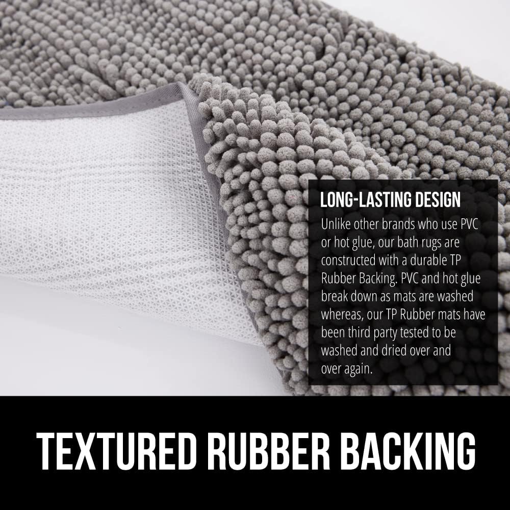 GORILLA GRIP Bath Rug Mat 48x24, Thick Soft Absorbent Chenille, Quick Dry Microfiber Mats, Rubber Backing Washable Shower Floor Rugs, Bathmat Runner, US Designed Bathroom Home Decor Accessories Grey