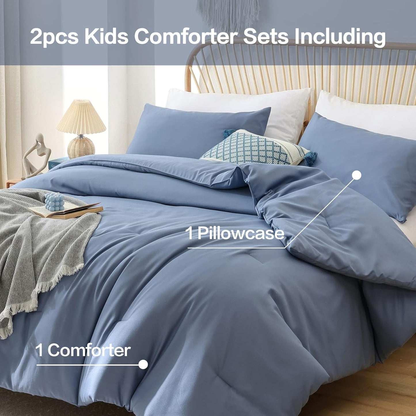 ROSGONIA Twin/Twin XL Comforter for College Girls Boys Slate Blue, 1 Comforter & 1 Pillowcase All Season Kids Comforter Sets Lightweight Dorm Bedding