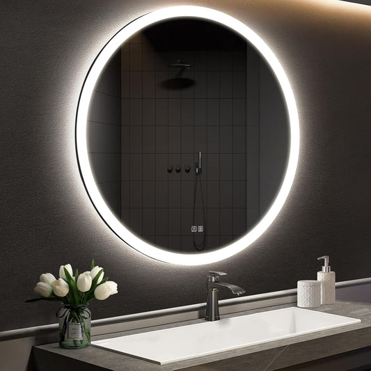 APRILSOUL 24 Inch Round LED Bathroom Vanity Mirror with Front and Backlit, Led Mirror with Anti-Fog, 3 Colors and Dimmable Light