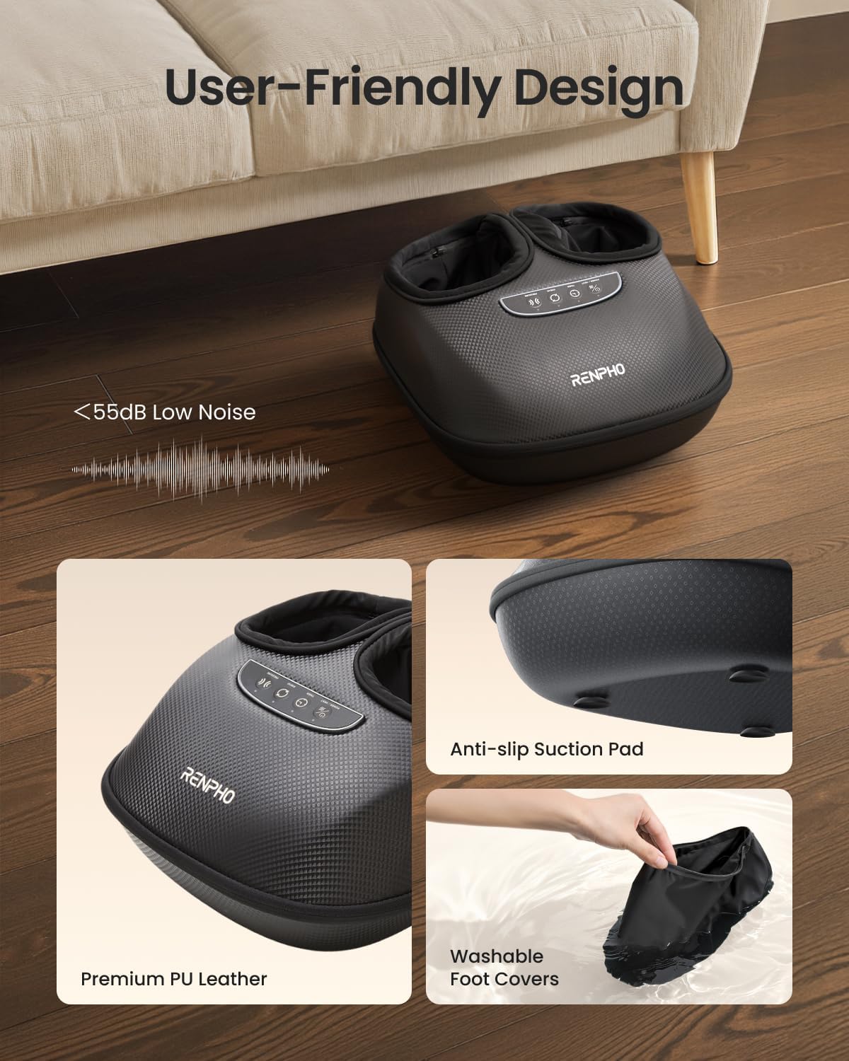 RENPHO Foot Massager with Heat, 3 Air Compression Modes & Levels, Full-Foot Kneading Shiatsu Foot Massage for Plantar Fasciitis & Neuropathy, for Women & Men Size up to 13