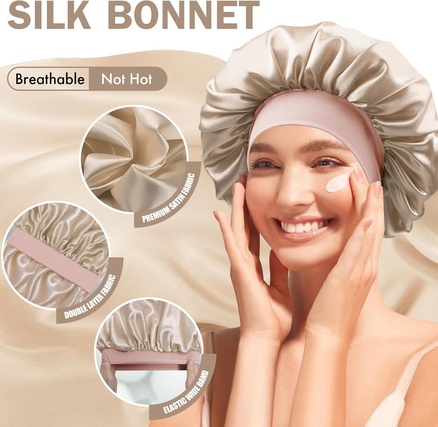 Satin Silk Bonnet for Sleeping, Double Layer Silk Sleep Cap for Men & Women, Soft Satin Lined Bonnet for Curly Hair