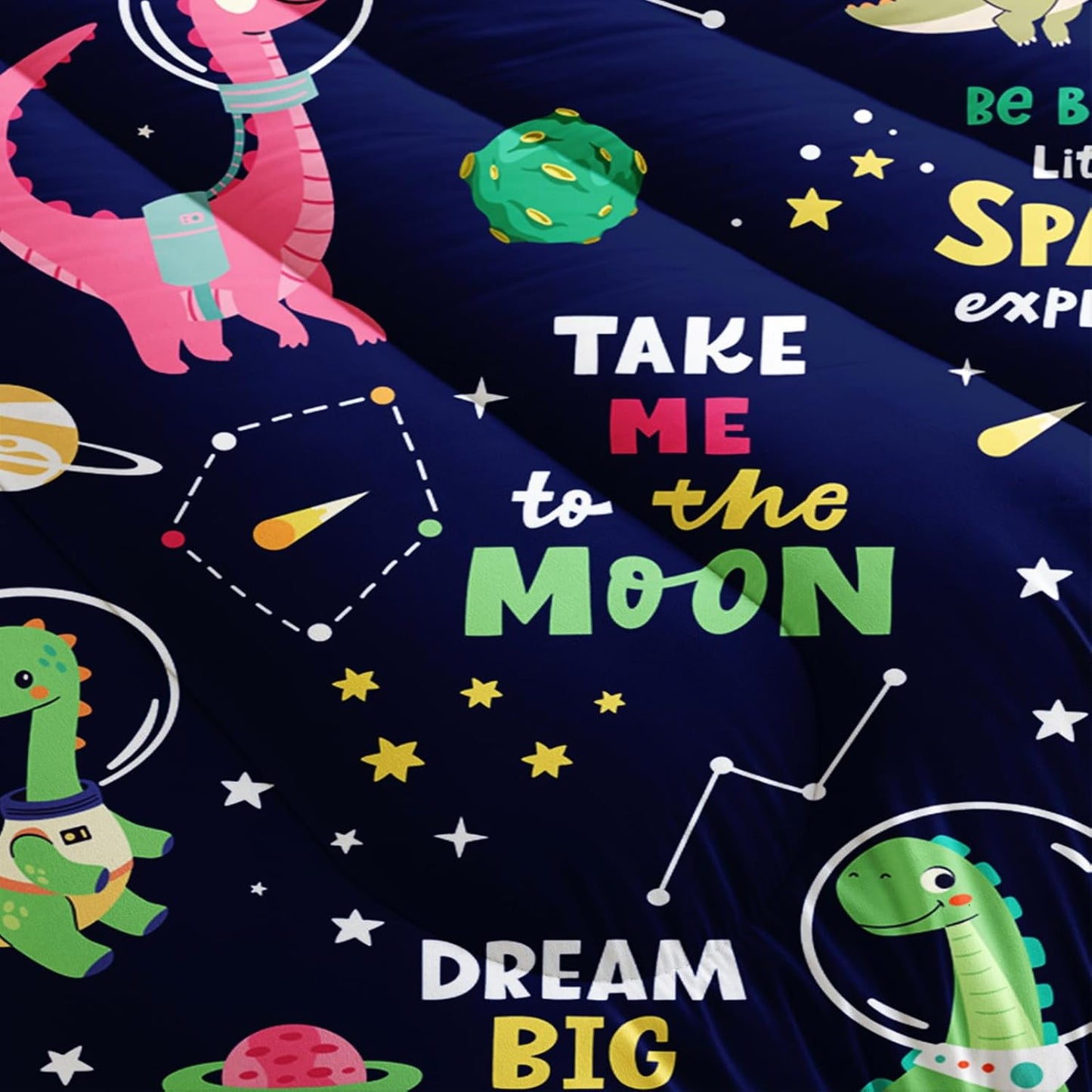 Dinosaurs in Space Twin Comforter Set，Twin Size Bedding Set for Boys Dinosaurs，with 1 Comforter with 2 Pillow Case