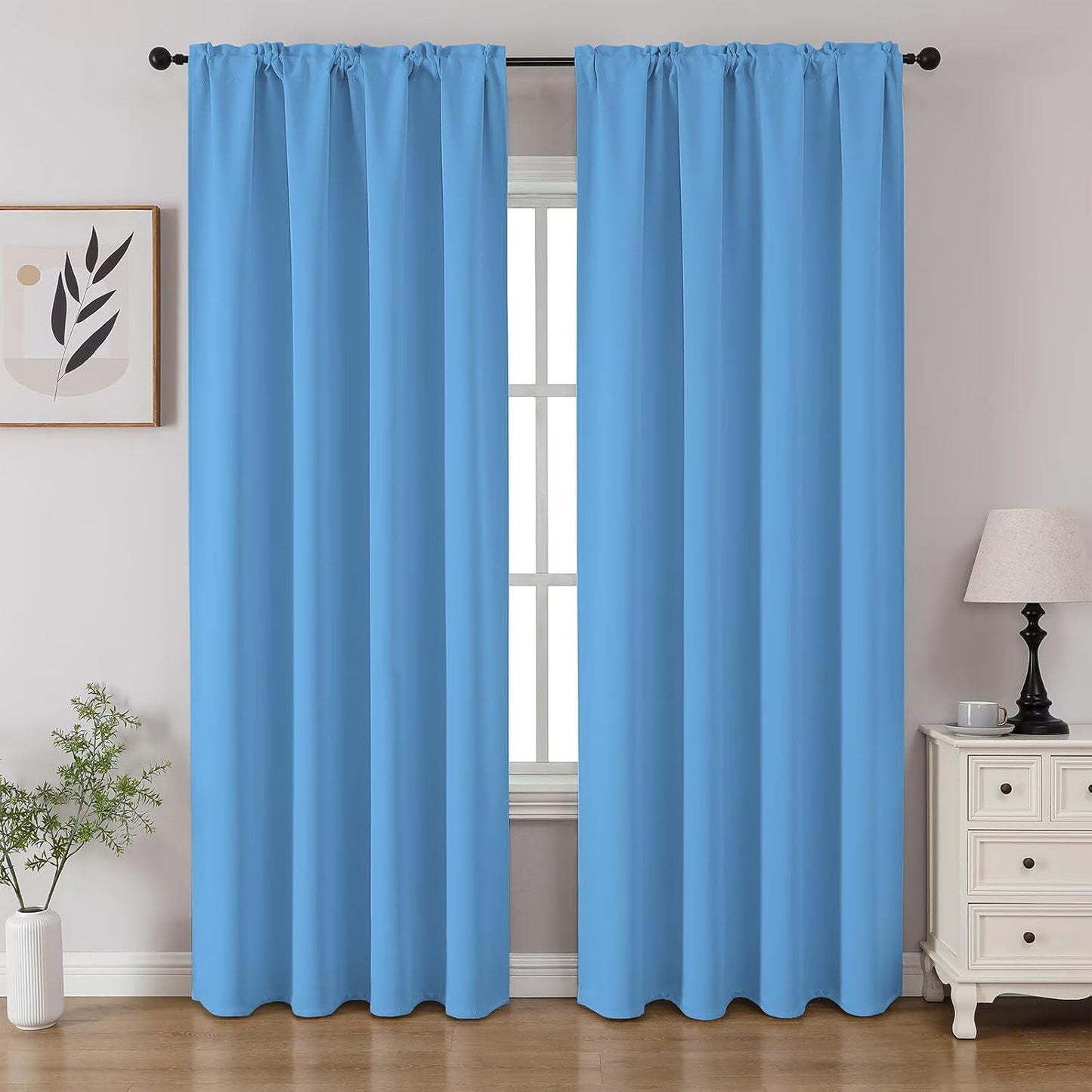 CUCRAF Light Blue Blackout Curtains 96 inch Length 2 Panels Set, Rod Pocket Room Darkening Drapes for Bedroom Living Room, Insulated Thermal Light Blocking Window Curtain (W52 x L96 Inch)