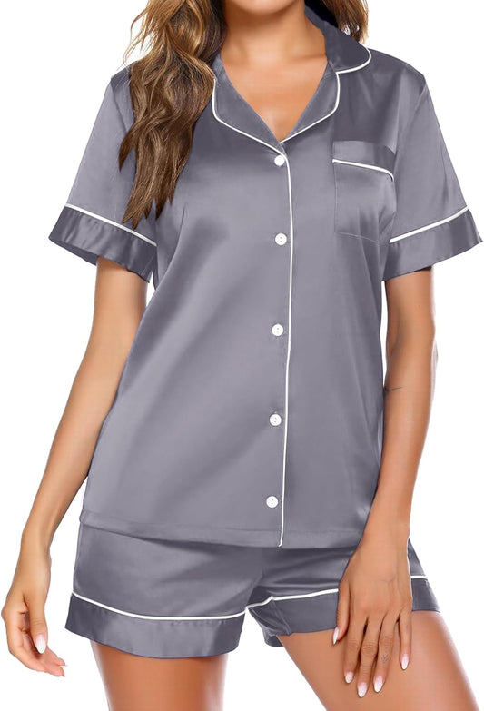 Ekouaer Pajamas for Women Set Silk Satin Pjs Shorts Sleepwear 2 Piece Loungewear S-XXL