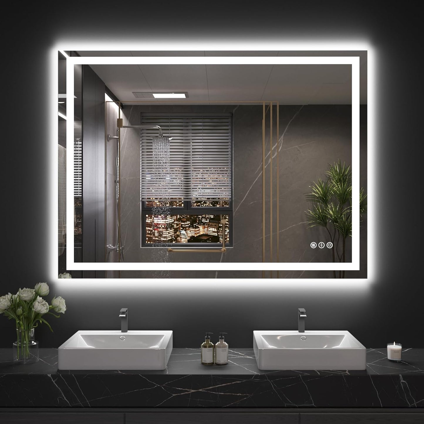 48"X32" LED Bathroom Mirror with Front Lights and Backlit, Anti-Fog, Dimmable, Shatter-Proof Tempered Glass, Lighted Bathroom Vanity Mirror for Wall with 3 Colors, Memory Function