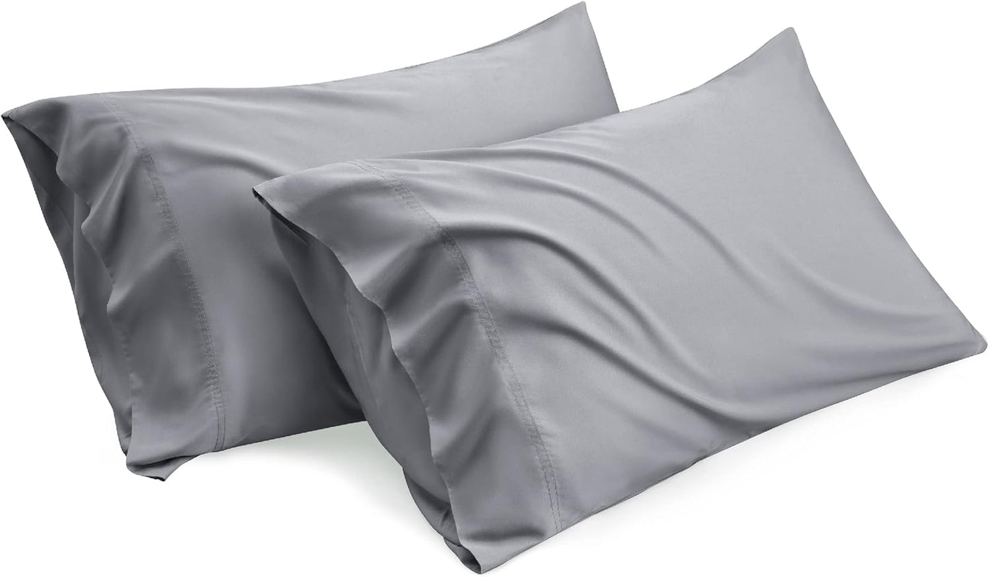 Bedsure Pillow Cases Queen, Cooling Pillow Cases, Rayon Derived from Bamboo Silver Grey Pillowcases Queen Size Set of 2, Soft & Breathable Bedding Pillow Covers with Envelope Closure, 20x30 Inches