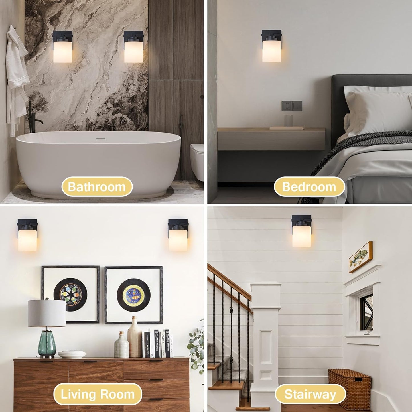 1 Light Modern Bathroom Light Fixtures Over Mirror, Black Vanity Lights for Bathroom Wall Sconces with Milky White Glass Shades, E26 Socket (Bulbs Not Included)