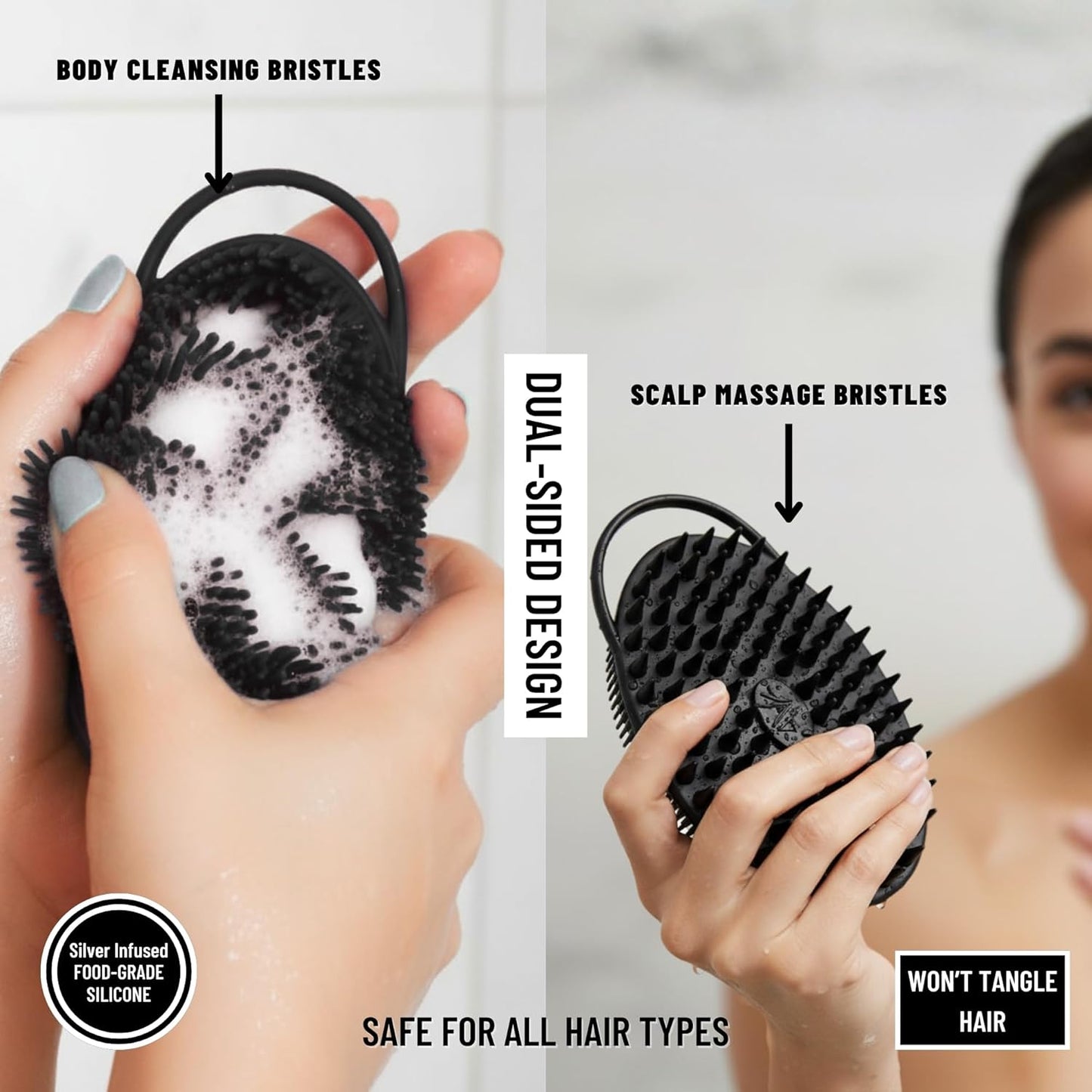 Silver Infused Scalp Massager Shampoo Brush - Advanced Material Hair Scrubber - Avilana Premium Scalp Exfoliator Head Massage - Gentle Daily Cleansing All Hair - Gift Women Men