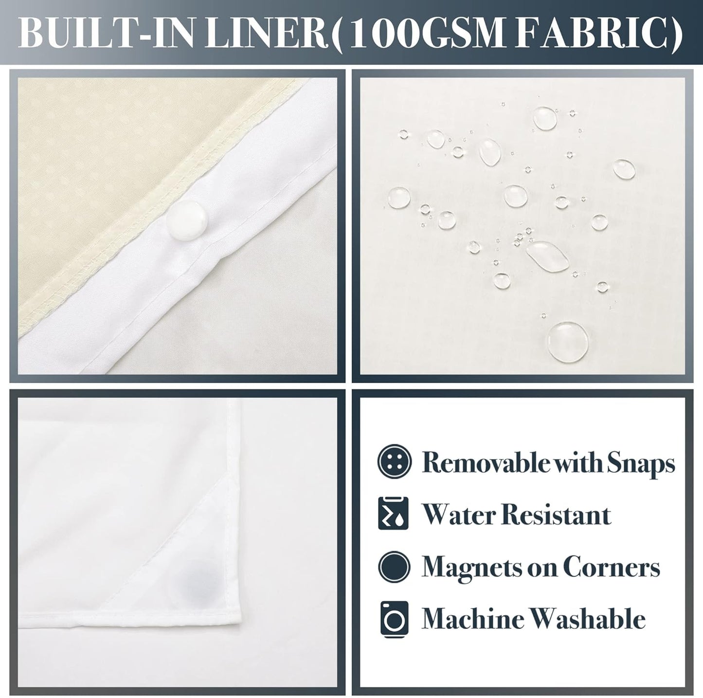 N&Y HOME Extra Long Cream Waffle Weave Shower Curtain with Snap-in Fabric Liner & Hooks Set - 71" x 84", Hotel Style & Mesh Top Window, Machine Washable - 71x84 Inches, Cream