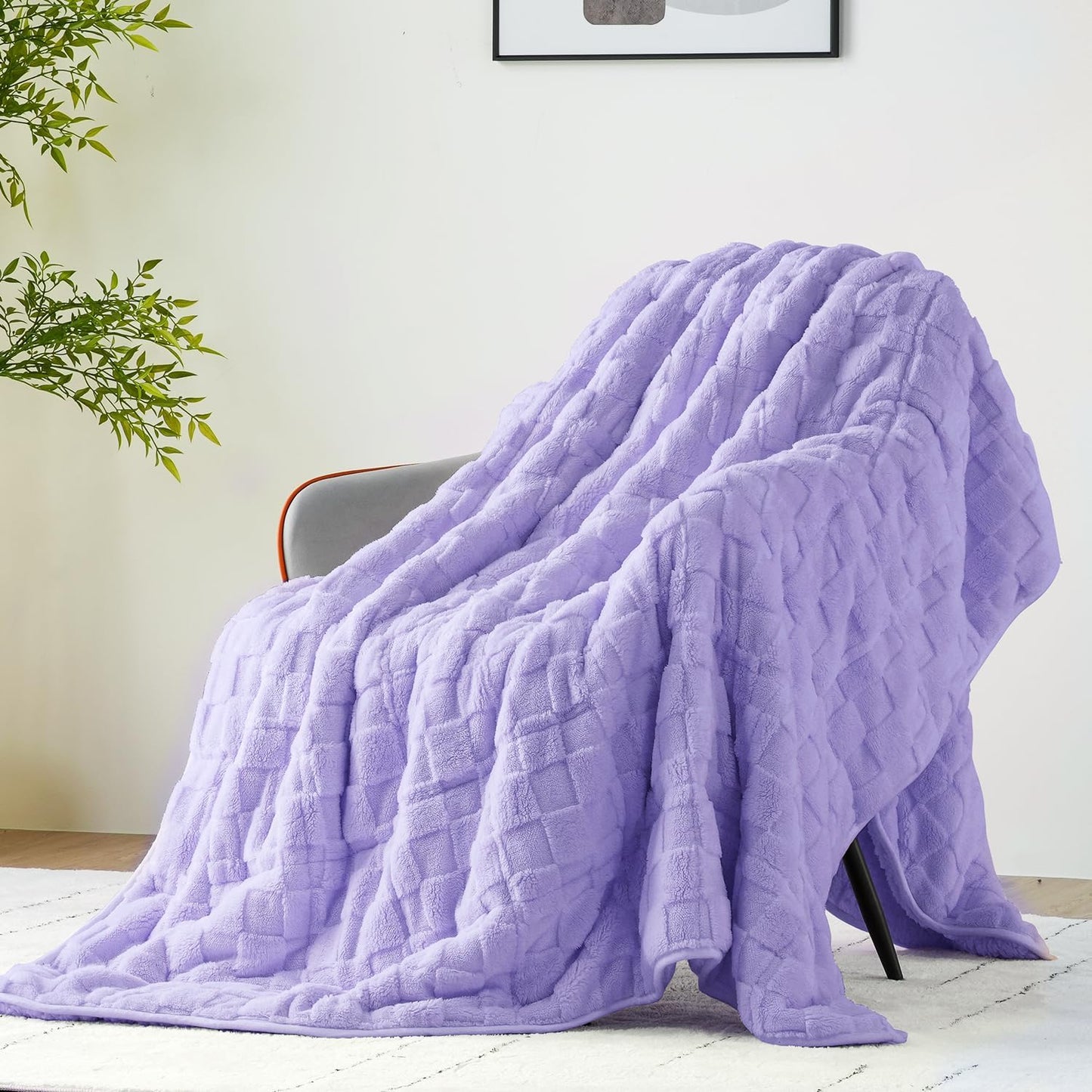 Uttermara Sherpa Fleece Weighted Blanket Queen Size 15lbs, 3D Jacquard Warm Sherpa Heavy Blanket for Adults, Soft Fuzzy Weighted Blankets for Couch Bed Sofa 60x80 Inches, Lavender Fog
