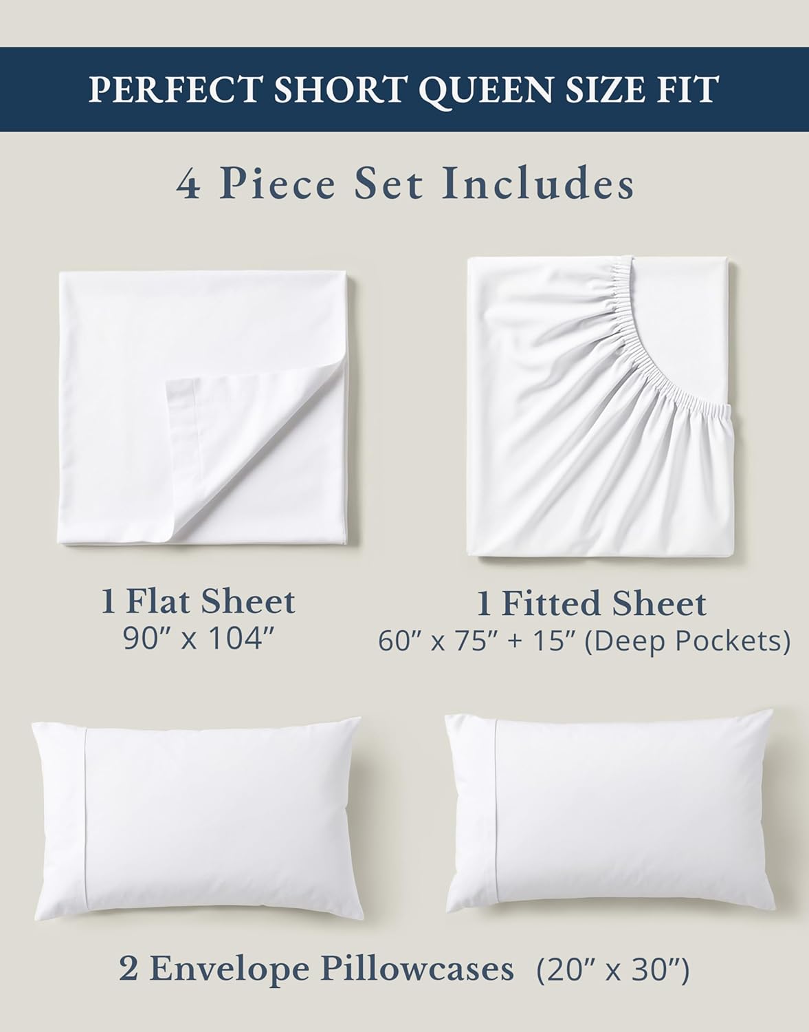 LANE LINEN RV Queen Sheets Set - 100% Organic Cotton Camper Sheet Sets 15" Deep Pocket Fitted (Short White)