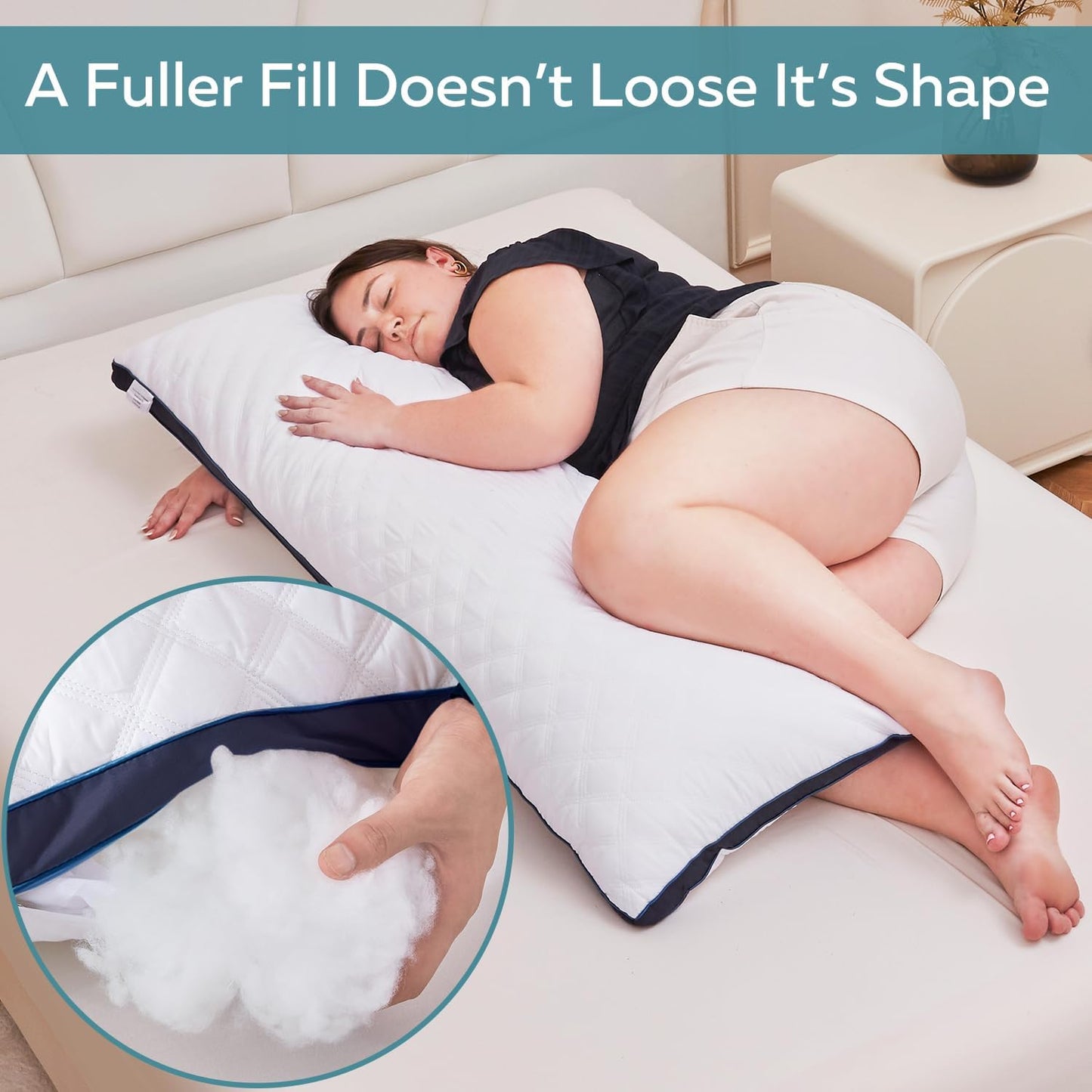 Oubonun Premium Adjustable Loft Quilted Body Pillows - Firm and Fluffy Pillow - Quality Plush Pillow - Down Alternative Pillow - Head Support Pillow - 21"x54"